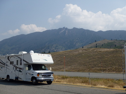 GDMBR: View east of our Rest Stop and the Lady of the Rockies Statue.